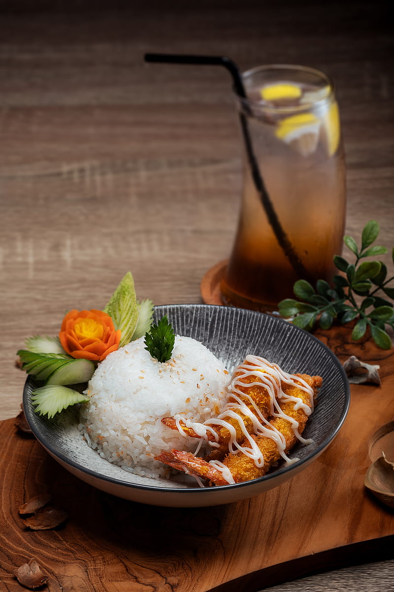 tempura, tasty japanese food, rice, asian cuisine, bowl, , Food, HD phone wallpaper