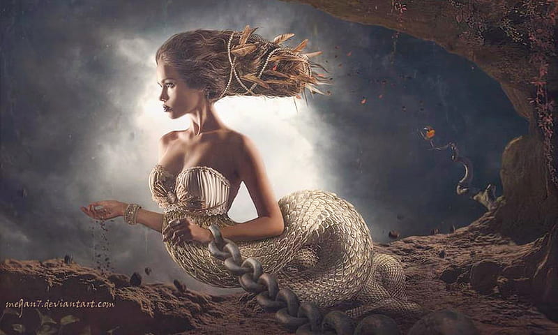 Lamia, Mermaid, captured, enchanring, chained, mythical, sea, creature, HD wallpaper