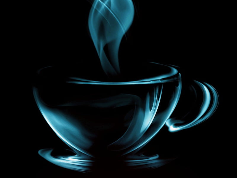 Coffee Time, coffee, black, cup, smoke, blue, HD wallpaper