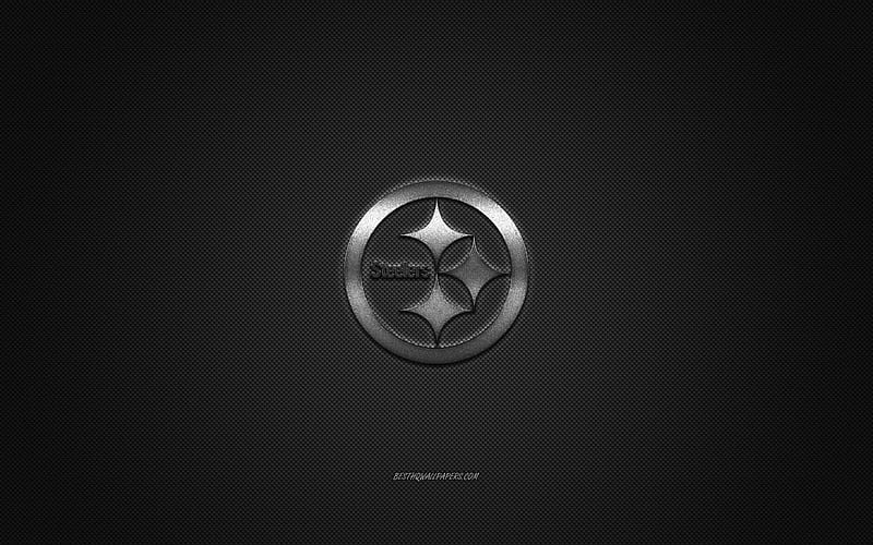 Pittsburgh Steelers, American football club, NFL, silver logo, gray carbon fiber background, american football, Pittsburgh, Pennsylvania, USA, National Football League, Pittsburgh Steelers logo, HD wallpaper