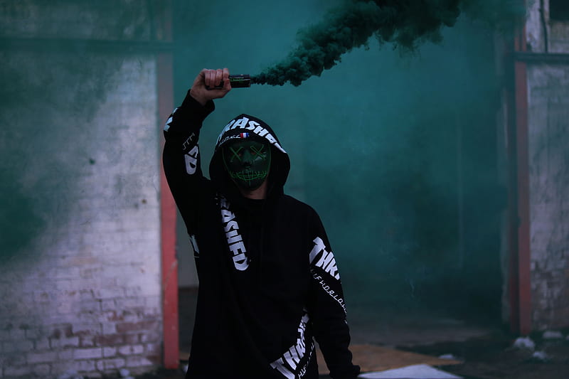 man, mask, hood, smoke, HD wallpaper