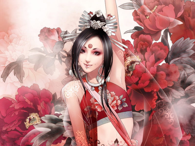 Beauty Lady, female, original, rose, china, smile, japan lady, sexy, sweet, cool, hot, flowers, anime girl, wow, HD wallpaper