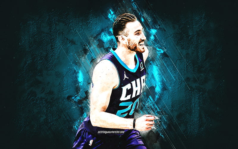 Gordon Hayward, Charlotte Hornets, NBA, American basketball player, blue stone background, basketball, USA, HD wallpaper