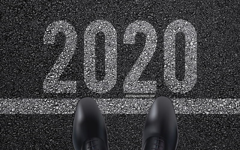 Beginning of 2020, Start of 2020 Year, 2020 concepts, Happy New Year 2020, asphalt texture, Start 2020, inscription on the pavement, HD wallpaper