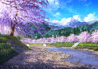 Spring, sakura, japan, japanese, anime, scenery, pink, cherry ...