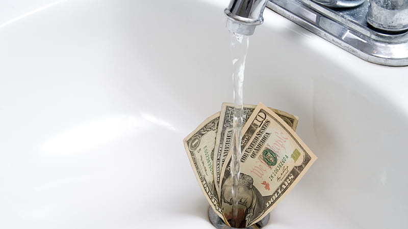 Dollars In Wash Basin And Water From Tap Money, HD wallpaper