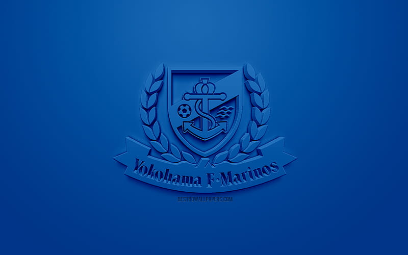 Yokohama F Marinos, creative 3D logo, blue background, 3d emblem, Japanese football club, J1 League, Yokohama, japan, 3d art, football, stylish 3d logo, HD wallpaper
