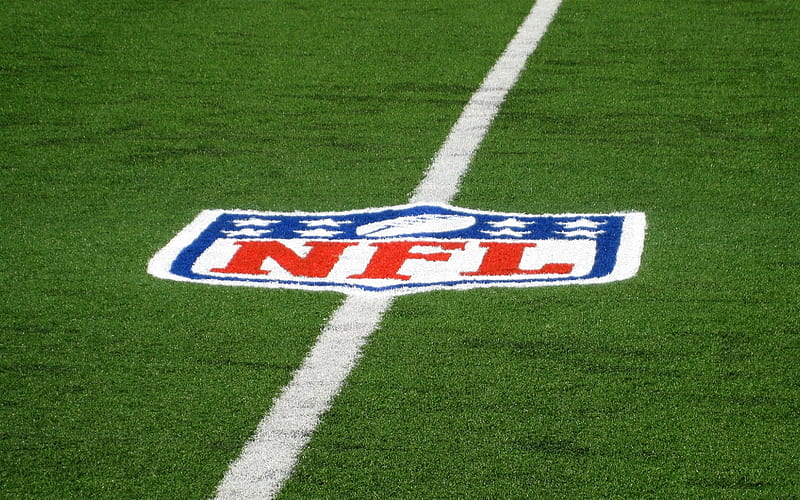 NFL logo, National Football League, emblem, NFL logo on the grass American football, USA, HD wallpaper