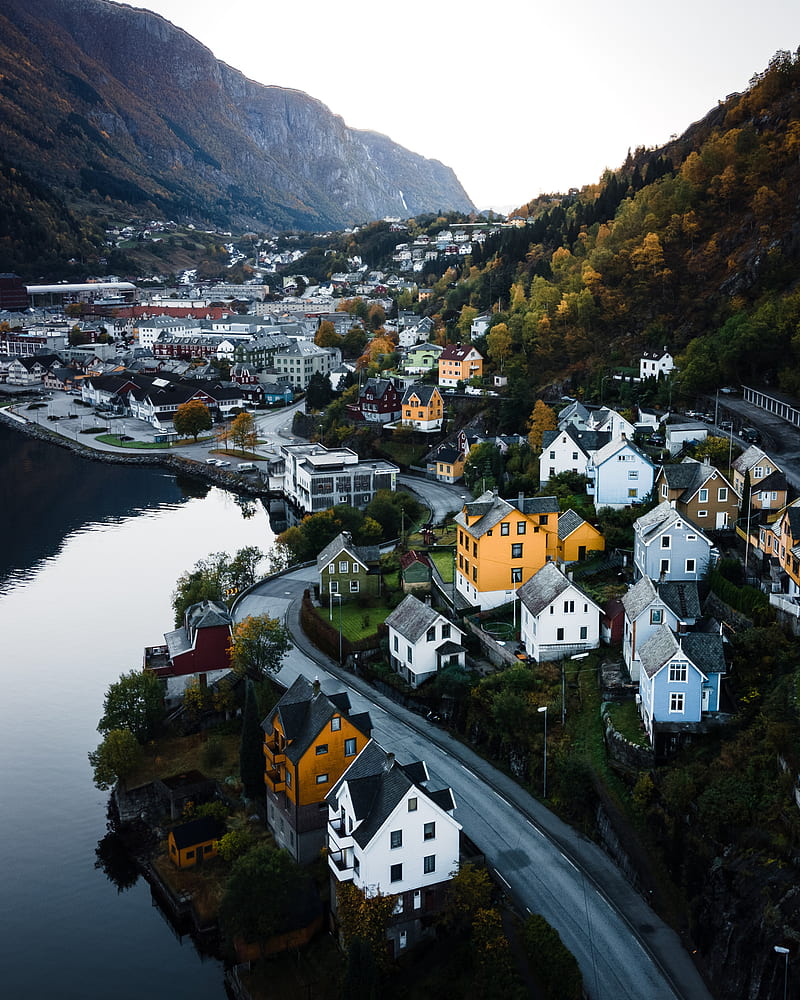 houses on mountain near river during daytime, HD phone wallpaper