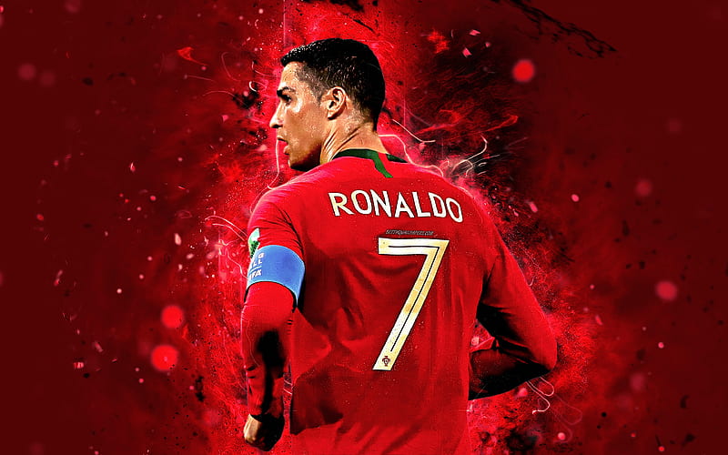 Cristiano Ronaldo back view, CR7, abstract art, Portugal National Team, fan art, Ronaldo, soccer, footballers, red uniform, Portuguese football team, HD wallpaper