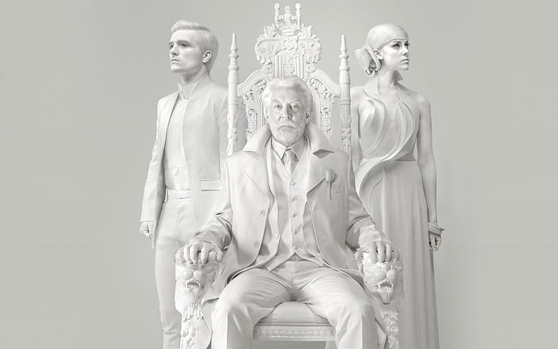 The Hunger Games: Mockingjay - Part 2 (2015), poster, movie, Jena Malone, the hunger games, man, Josh Hutcherson Josh Hutcherson, Josh Hutcherson, fantasy, throne, actress, people, Donald Sutherland, white, mockingjay, actor, HD wallpaper