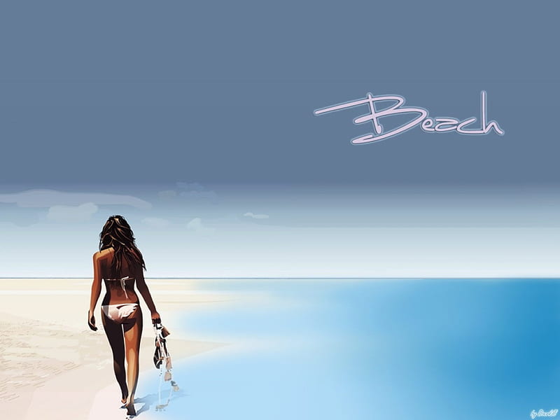 Beach walk, beach, walk, lady, girl, HD wallpaper