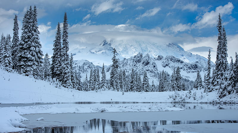 Mountains, Mount Rainier, Landscape, Mountain, Nature, Snow, Winter, HD wallpaper