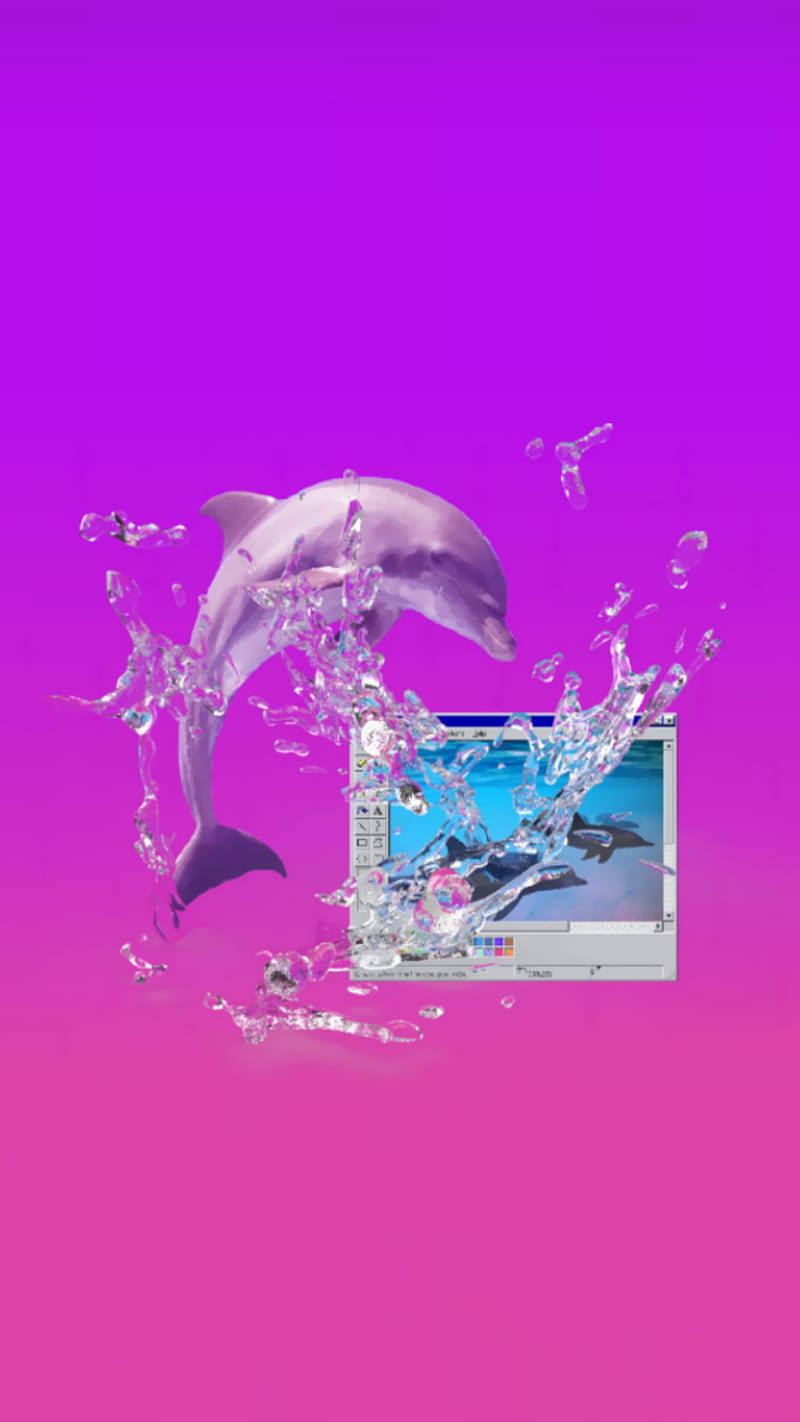 Vaporwave Dolphin, art, fish, fishing, golfinho, pink, purple, vapor, water, wave, HD phone wallpaper