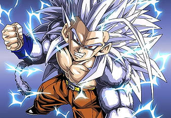 Super Saiyan 5 Goku, goku, dragonball af, dbz, dragonballz, tail, white  hair, HD wallpaper