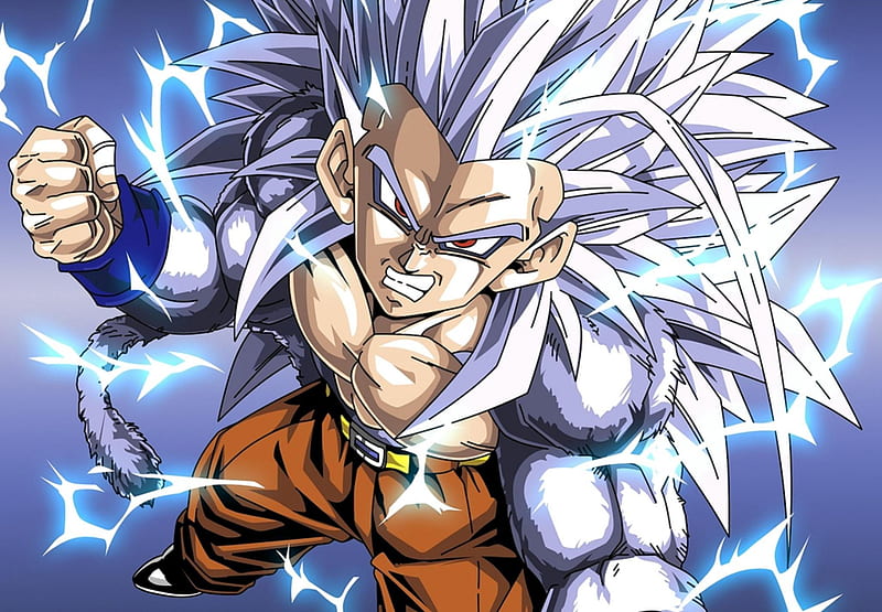 Super Saiyan 5 Gohan, dbz, gohan, super saiyan, fighter, son gohan, white hair, spiky hair, dragonball, anime, dragonball af, dragonballz, tail, saiyan, electricity, ssj5, dbaf, red eyes, HD wallpaper