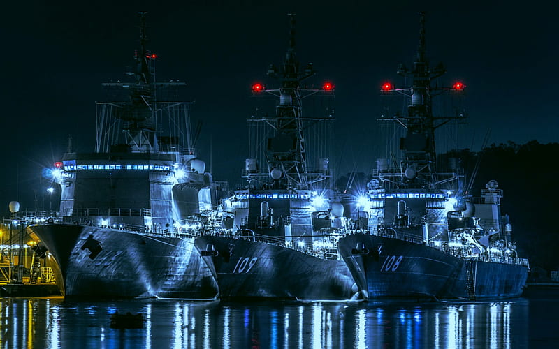 JS Akebono, DD-108, JS Ariake, DD-109, JMSDF, japanese warships, japan Maritime Self-Defense Force, japan, HD wallpaper