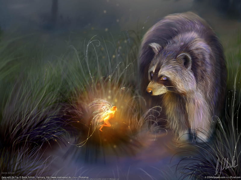 The Badger and the Faerie, wood spirit, faerie, spirit, badger, fee, fary, HD wallpaper