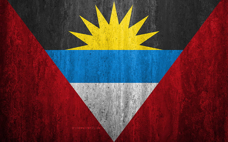 Flag of Antigua and Barbuda stone background, grunge flag, North America, Antigua and Barbuda flag, grunge art, national symbols, Antigua and Barbuda, stone texture, HD wallpaper