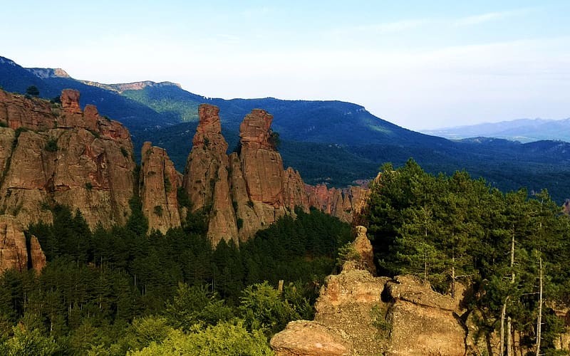 Belogradchik rocks, Bulgaria, clouds, landscape, trees, sky, stones, HD ...