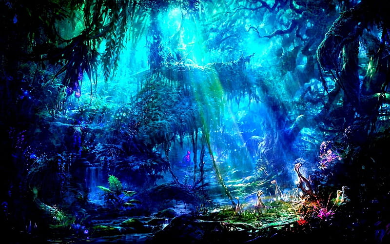 720P free download | MYSTIC FOREST, forest, fantasy, flames, rays, dark