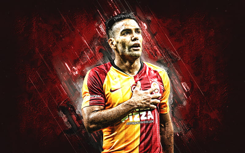 Radamel Falcao, Galatasaray, Colombian football player, striker, portrait, Turkey, red stone background, football, HD wallpaper