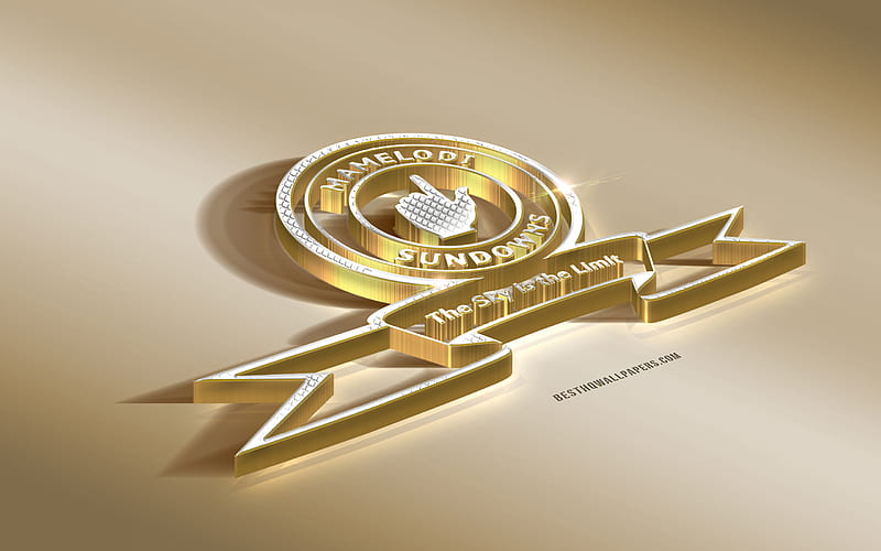 Mamelodi Sundowns FC, South African Football Club, Golden Silver logo, Pretoria, South Africa, ABSA Premiership, Premier League, 3d golden emblem, creative 3d art, football, HD wallpaper