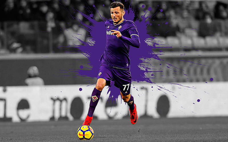 Cyril Thereau art, ACF Fiorentina, french football player, splashes of paint, grunge art, creative art, Serie A, Italy, football, Fiorentina, HD wallpaper