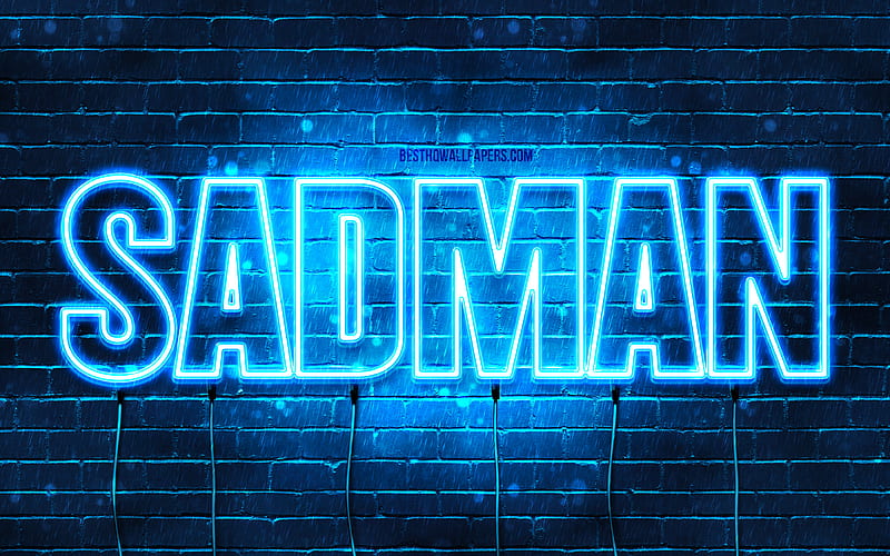 Sadman, , with names, Sadman name, blue neon lights, Happy Birtay Sadman, popular arabic male names, with Sadman name, HD wallpaper