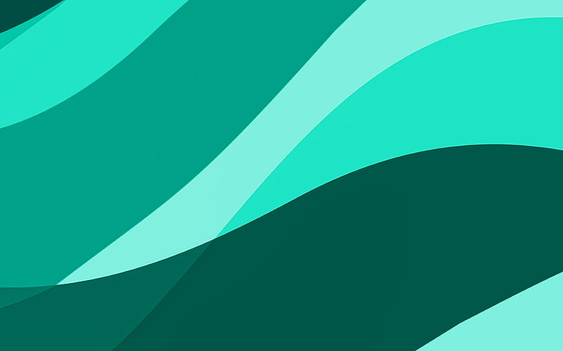 turquoise abstract waves minimal, turquoise wavy background, material design, abstract waves, turquoise backgrounds, creative, waves patterns, HD wallpaper