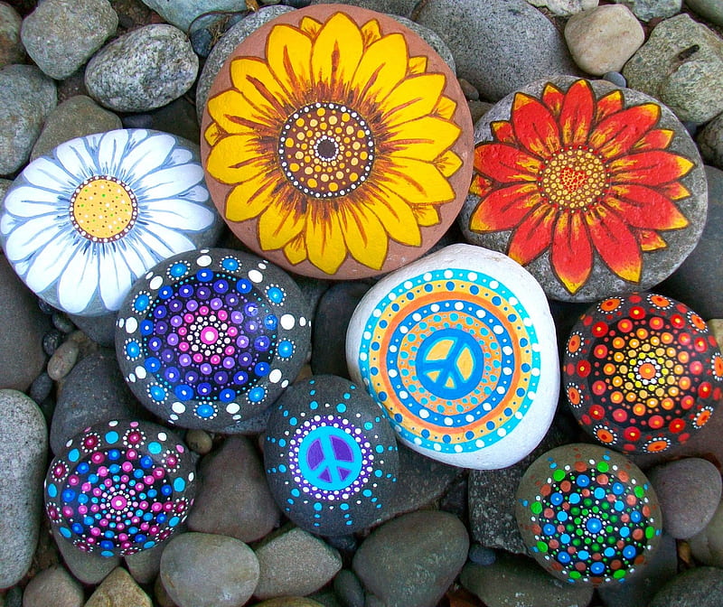 Flores pintadas sobre piedras, gris, flores, pintado, piedras, ronda, Fondo  de pantalla HD | Peakpx