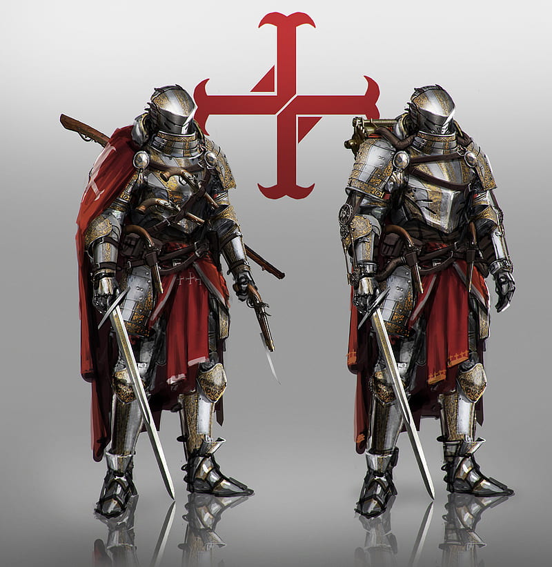 Fantasy knight, red cape, armor, horns, medieval, Fantasy, HD wallpaper