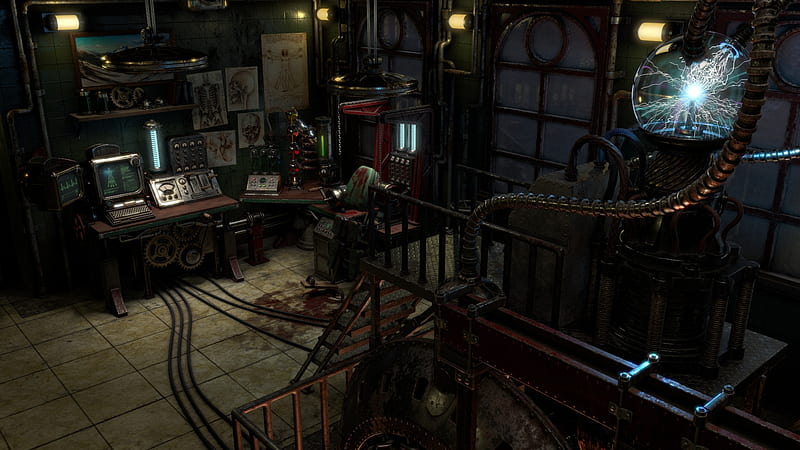 Steampunk laboratory, Abstract, Laboratory, Steampunk, 3D, HD wallpaper