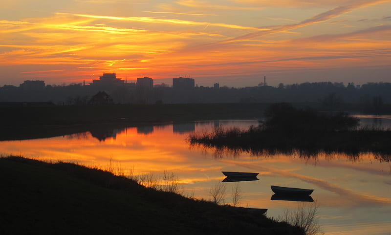 Skyline Nijmegen, city, graphy, sunsets, nature, sunset, HD wallpaper