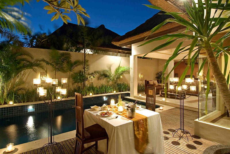 A Romantic Dinner in Paradise, beautfiul, dinner, resort, paradise, romantic, tropica, HD wallpaper