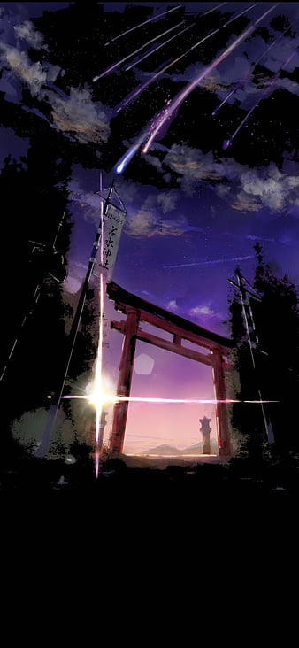 Anime, HuashiJW, torii, night sky, HD phone wallpaper