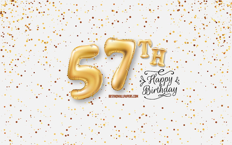 57th Happy Birtay, 3d balloons letters, Birtay background with balloons, 57 Years Birtay, Happy 57th Birtay, white background, Happy Birtay, greeting card, Happy 57 Years Birtay, HD wallpaper