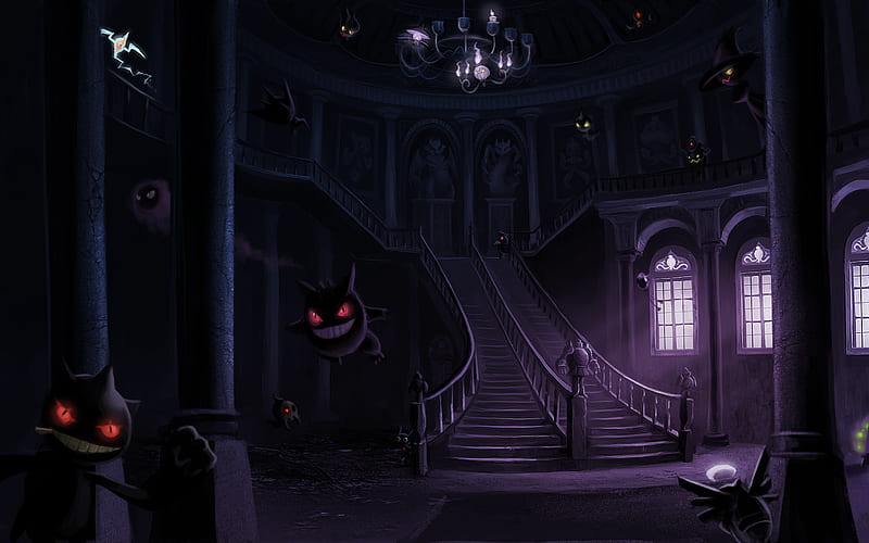 The Haunted Mansion, ghosts, mansion, haunted, pokemon, red eyes, HD wallpaper