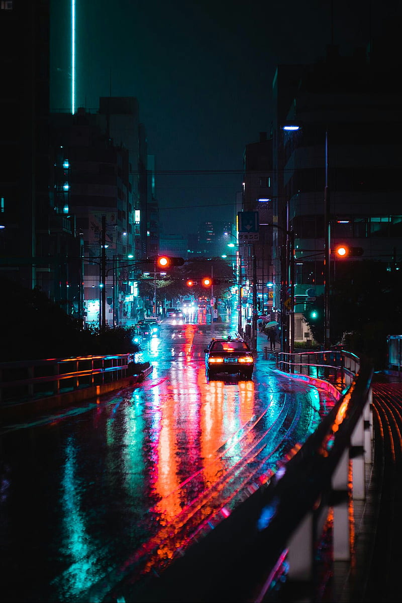 NewYear19 city, street, rain, city, lights, lonely, lovely, HD phone wallpaper