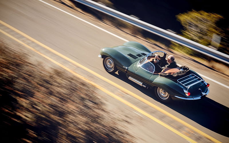 Jaguar XKSS, 2017, classic car, roadster, green Jaguar, HD wallpaper