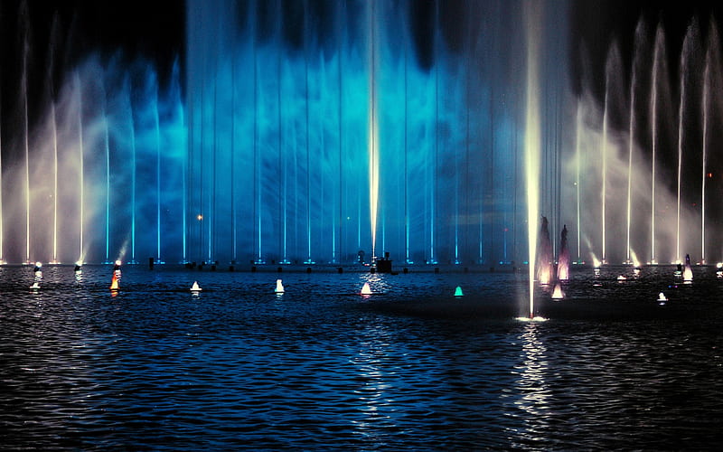fountain night-The urban landscape graphy, HD wallpaper