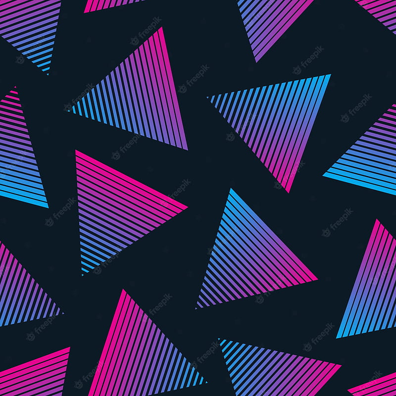 Premium Vector. 80s retro style vector abstract minimal seamless pattern. retrowave repetitive background with linear triangles. bright vivid neon gradient geometric shapes stylish, HD phone wallpaper