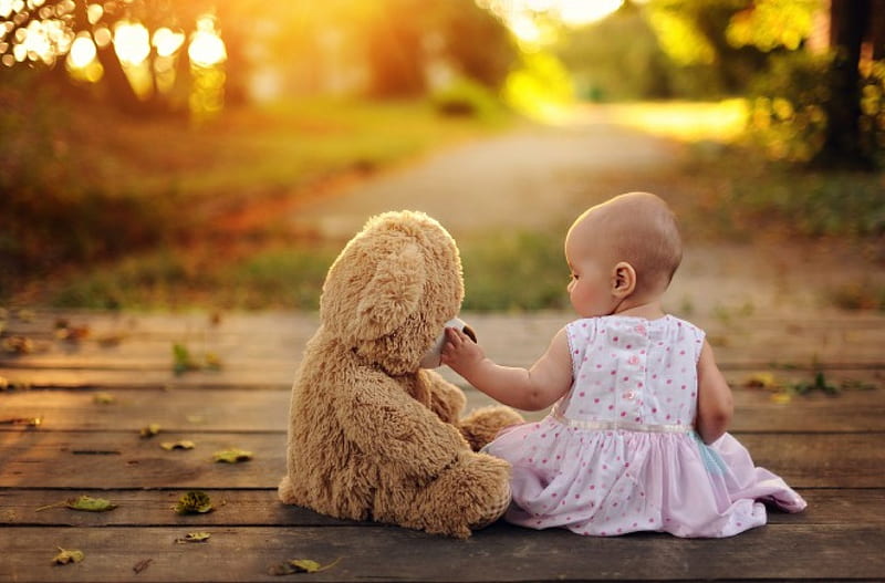 toy, adorable, baby, sweet, cute, bokeh, girl, love, child, babies, teddy bear, HD wallpaper