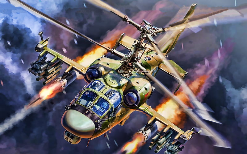 Ka-52, russian military helicopter, Alligator, Kamov Ka-52, Russian Air Force, artwork, Kamov Helicopters, Russian Army, HD wallpaper