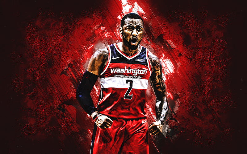 John Wall, NBA, Washington Wizards, red stone background, American Basketball Player, portrait, USA, basketball, Washington Wizards players, HD wallpaper