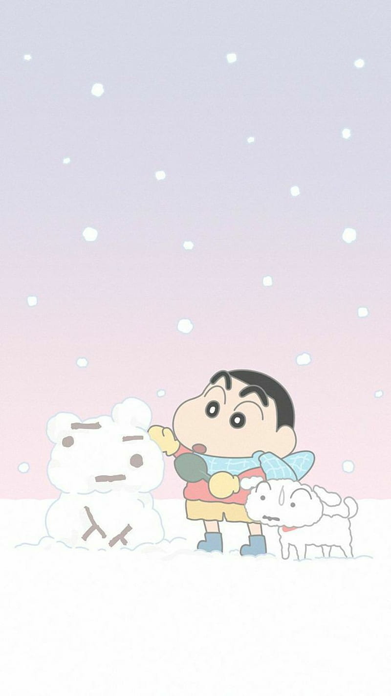 Shinchan , shiro, snow, HD phone wallpaper