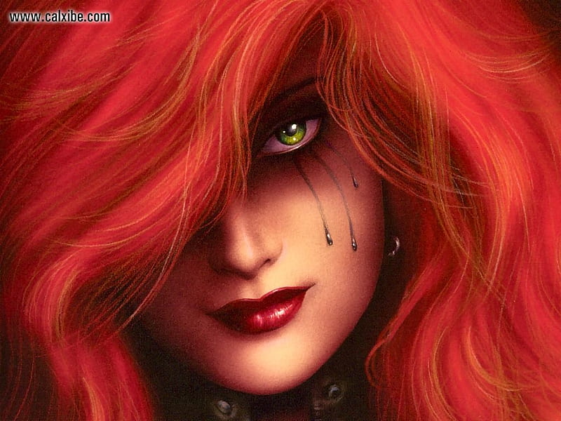 GOTHIC RED, pretty, crying, mascara, gothic, redhead, tears, HD wallpaper