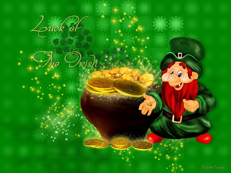Luck of the Irish, irish, gold, green, clover, st patricks day, leprechaun, HD wallpaper