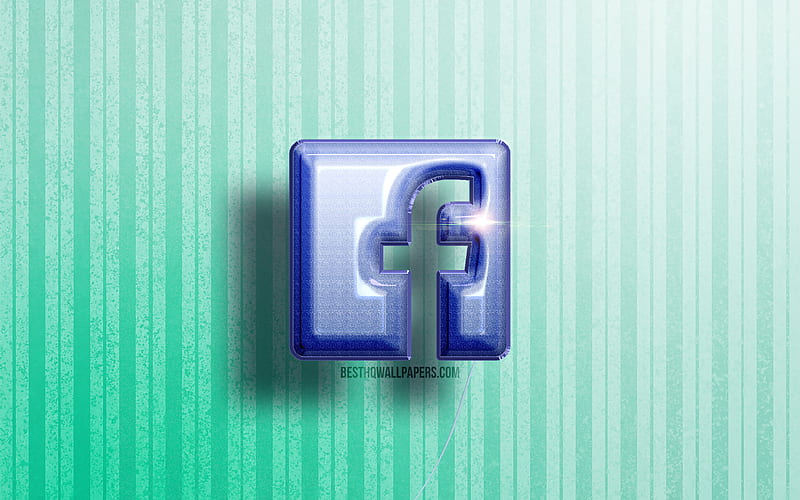 Facebook 3D logo, blue realistic balloons, social network, Facebook logo, blue wooden backgrounds, Facebook, HD wallpaper