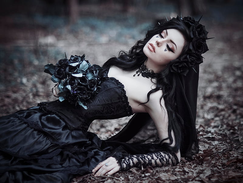 Gothic Black Bride, gothic, , girls, black-dress, HD wallpaper